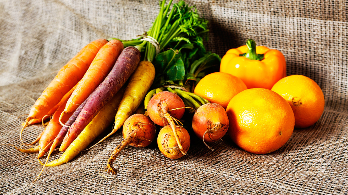 display of foods that are rich in beta carotene