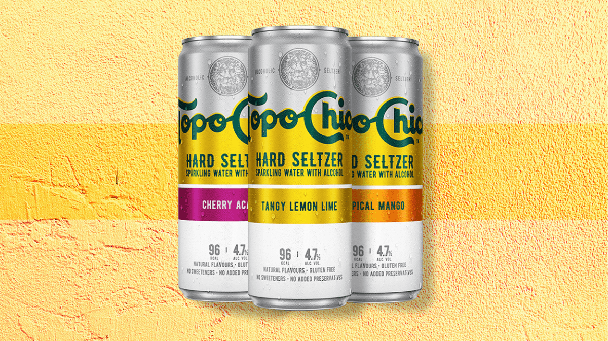 Cans of Cherry Acai, Tangy Lemon Lime, and Tropical Mango flavour seltzers