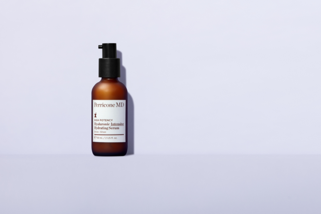 Perricone MD High Potency Hyaluronic Intensive Hydrating Serum bottle on light background