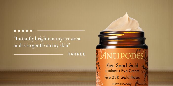 Kiwi Seed Gold, la crème lumière contour des yeux | La fan du luxe | Antipodes FR