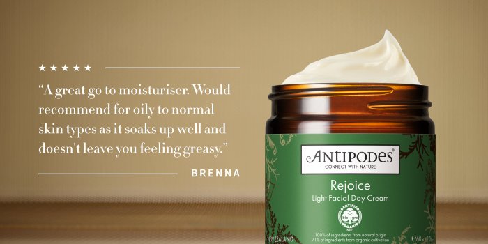 Rejoice Light Facial Day Cream | Virtuous Vegan Gift Guide | Antipodes UK