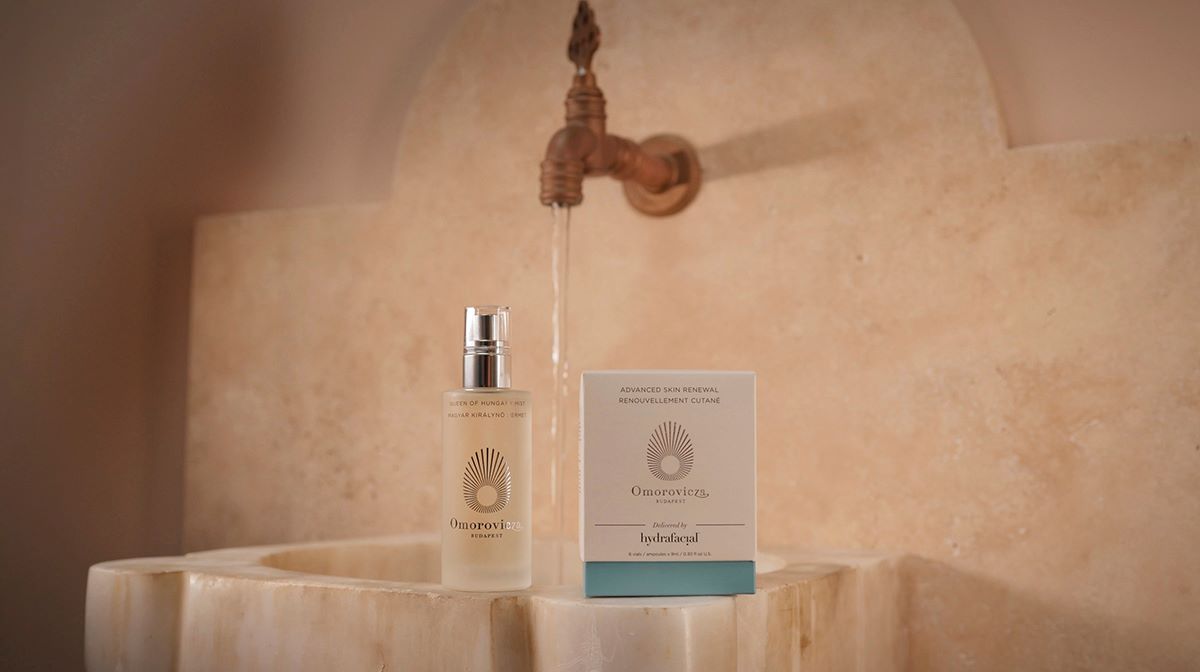 Photograph of the Queen of Hungary Mist and Renewal Cream with a terracotta sink in the background