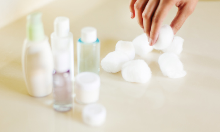 beauty products and cotton balls