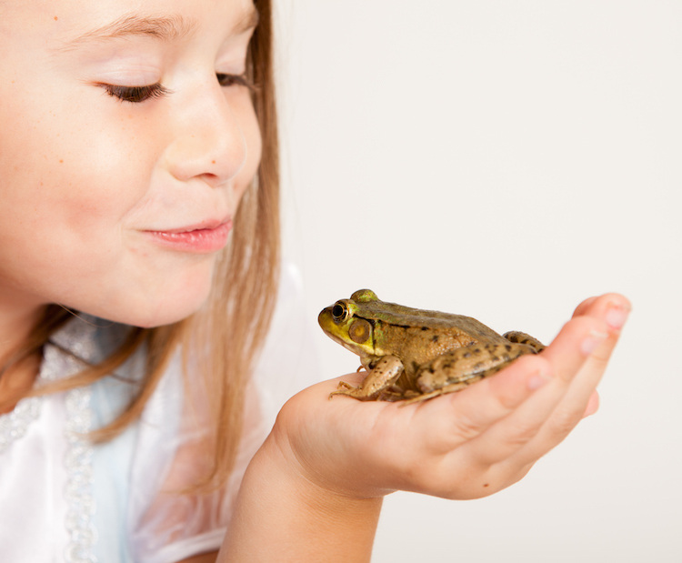 little girl holding a frog
