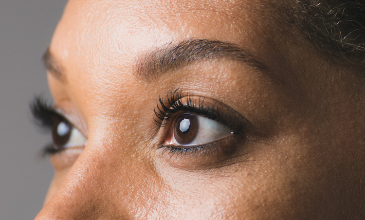 close up of woman's eyes and nose