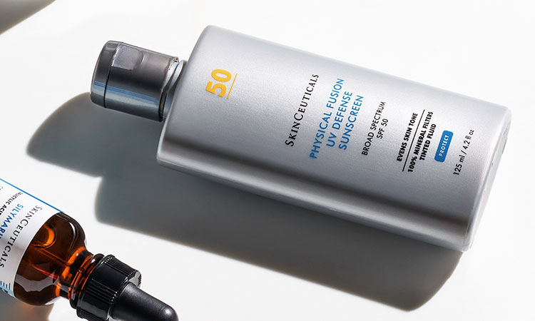 SkinCeuticals Physical Fusion UV Defense Sunscreen in silver bottle