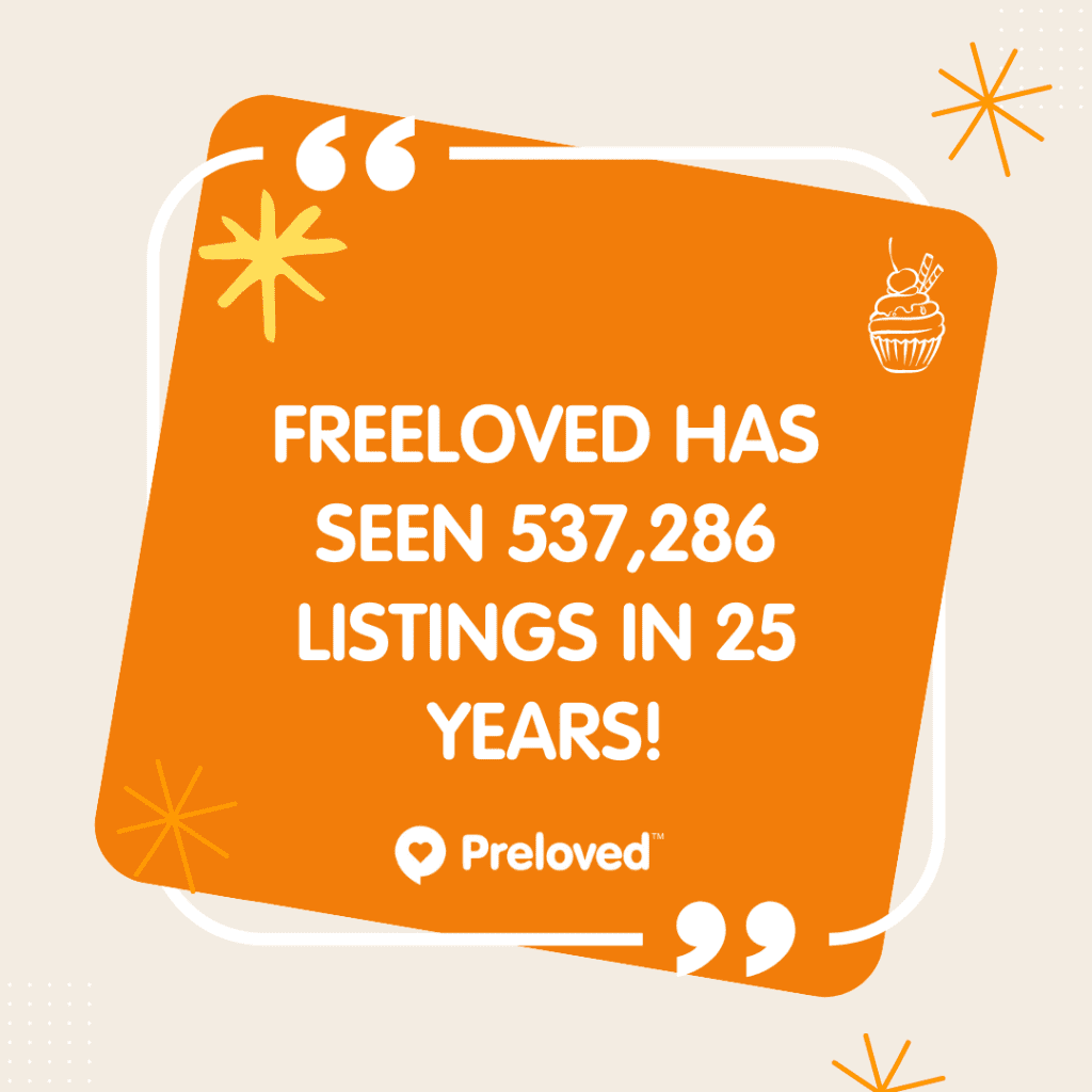 over 500,000 freeloved listings in 25 years on preloved