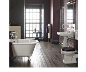 Dark wood floor bathroom