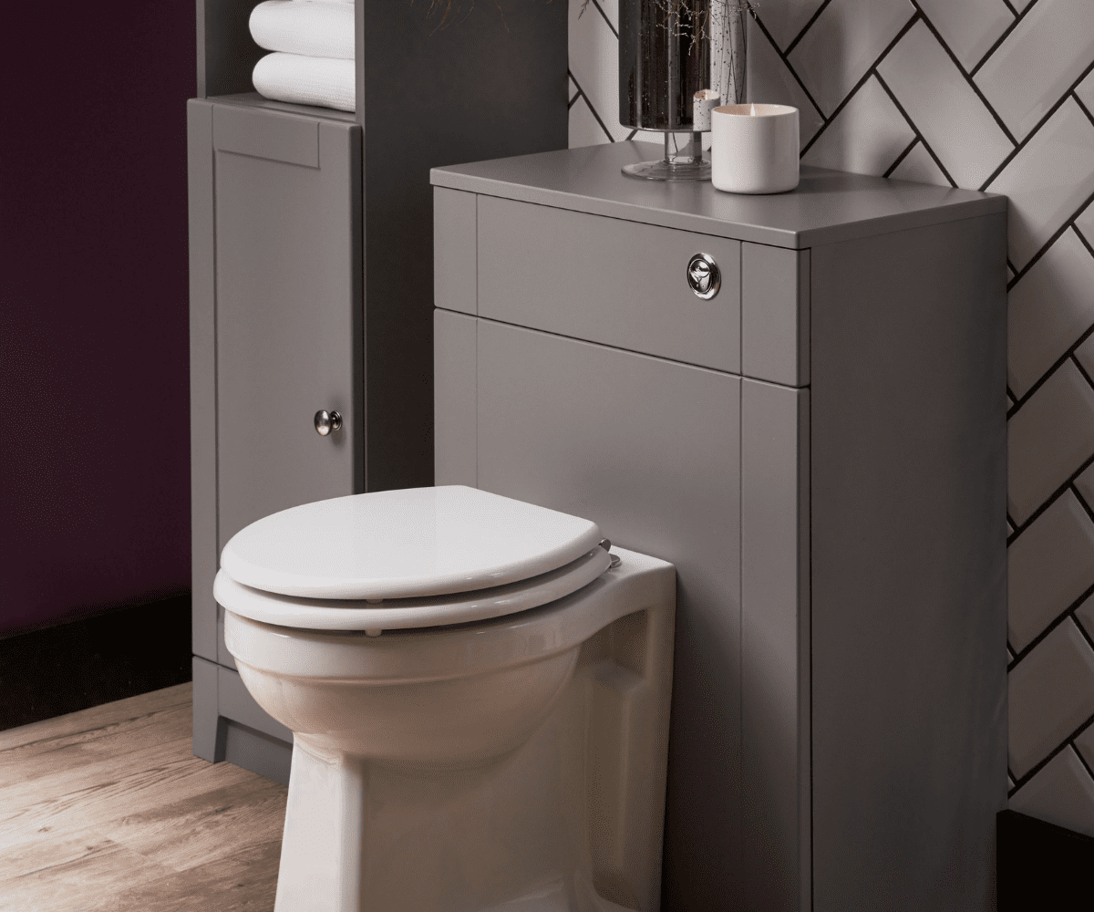 Toilet with grey cabinet