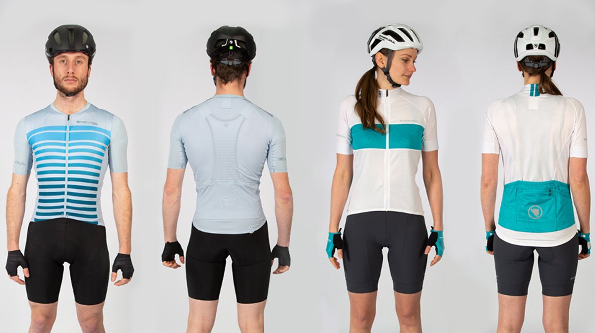 A line-up of Endura cycling jerseys