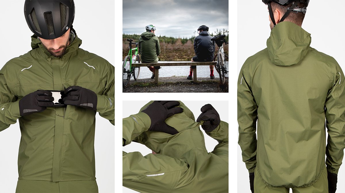 Collage of green Endura waterproofs