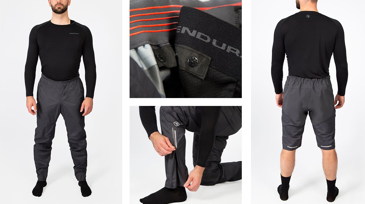 Collage of black Endura gear, showing zip-off pants