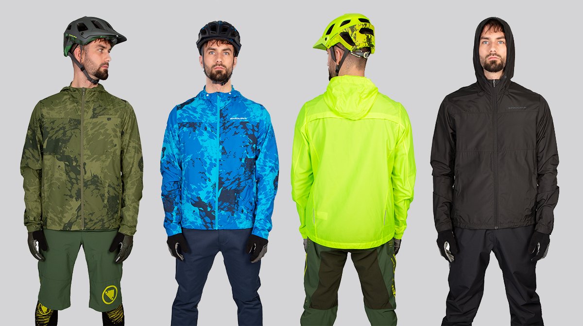 Four different colours of Endura cycling gear