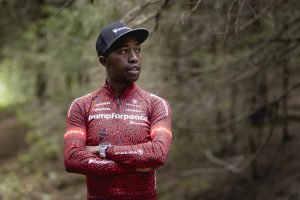 Portrait of Lesothan rider Tumelo Makae in Pump for Peace team kit