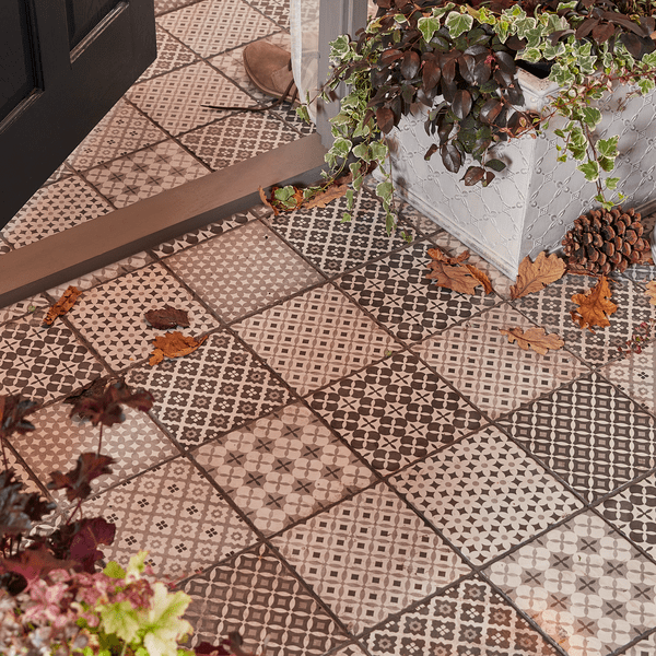 an image of patterned floor tiles outside a front door 