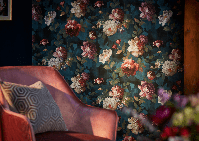 image of blue floral patterned wallpaper