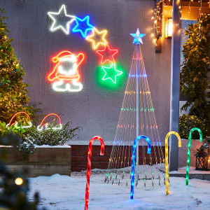 an image of multicoloured novelty lights in a garden 