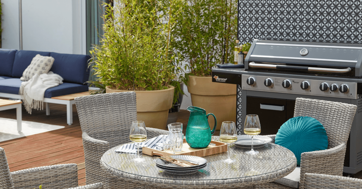 outdoor table with bbq