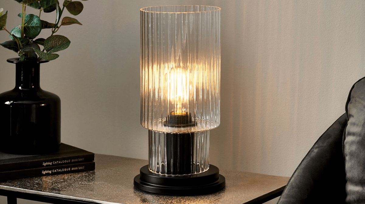 photograph of modern translucent lamp with black base 