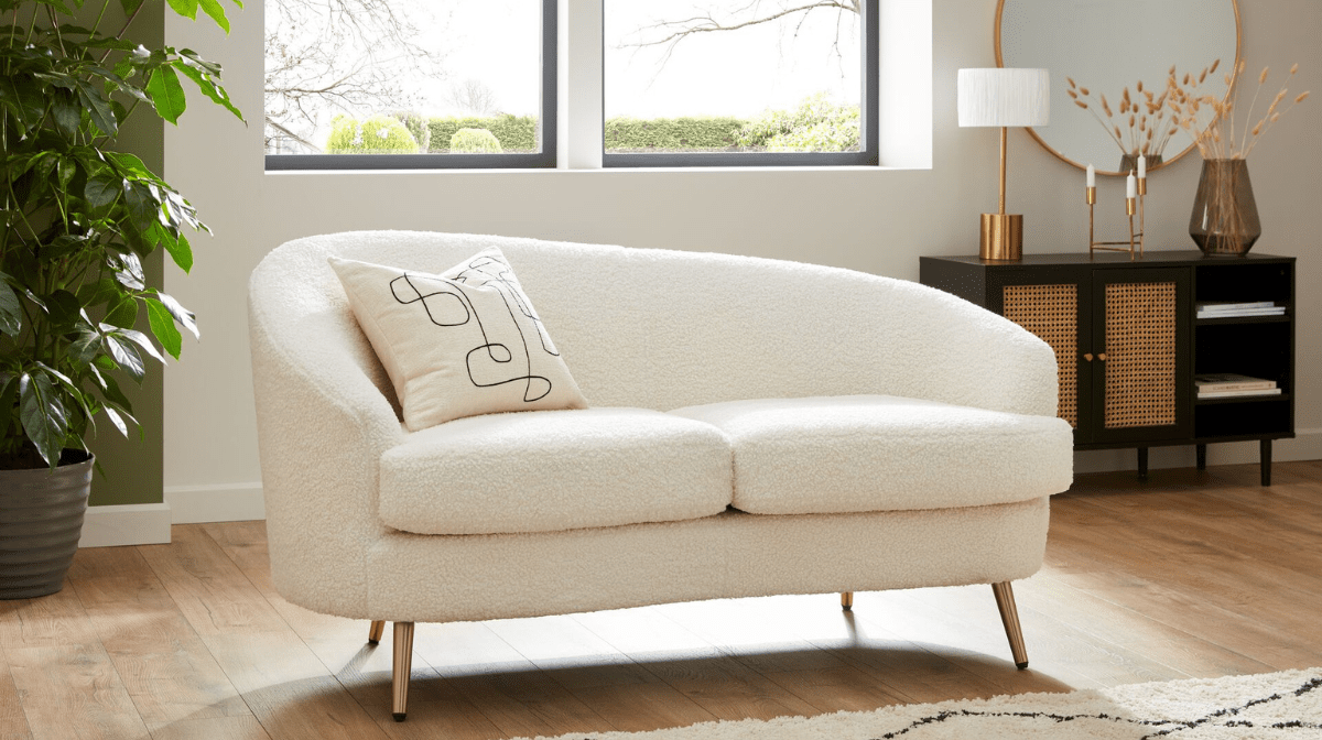 Photo of white boucle sofa in a modern living room