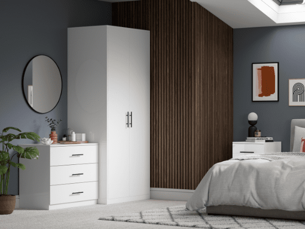 honest slab white fitted bedroom furniture