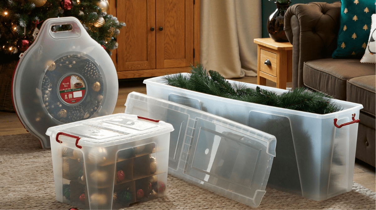 Photograph of Chirstmas decoration boxes in a living room