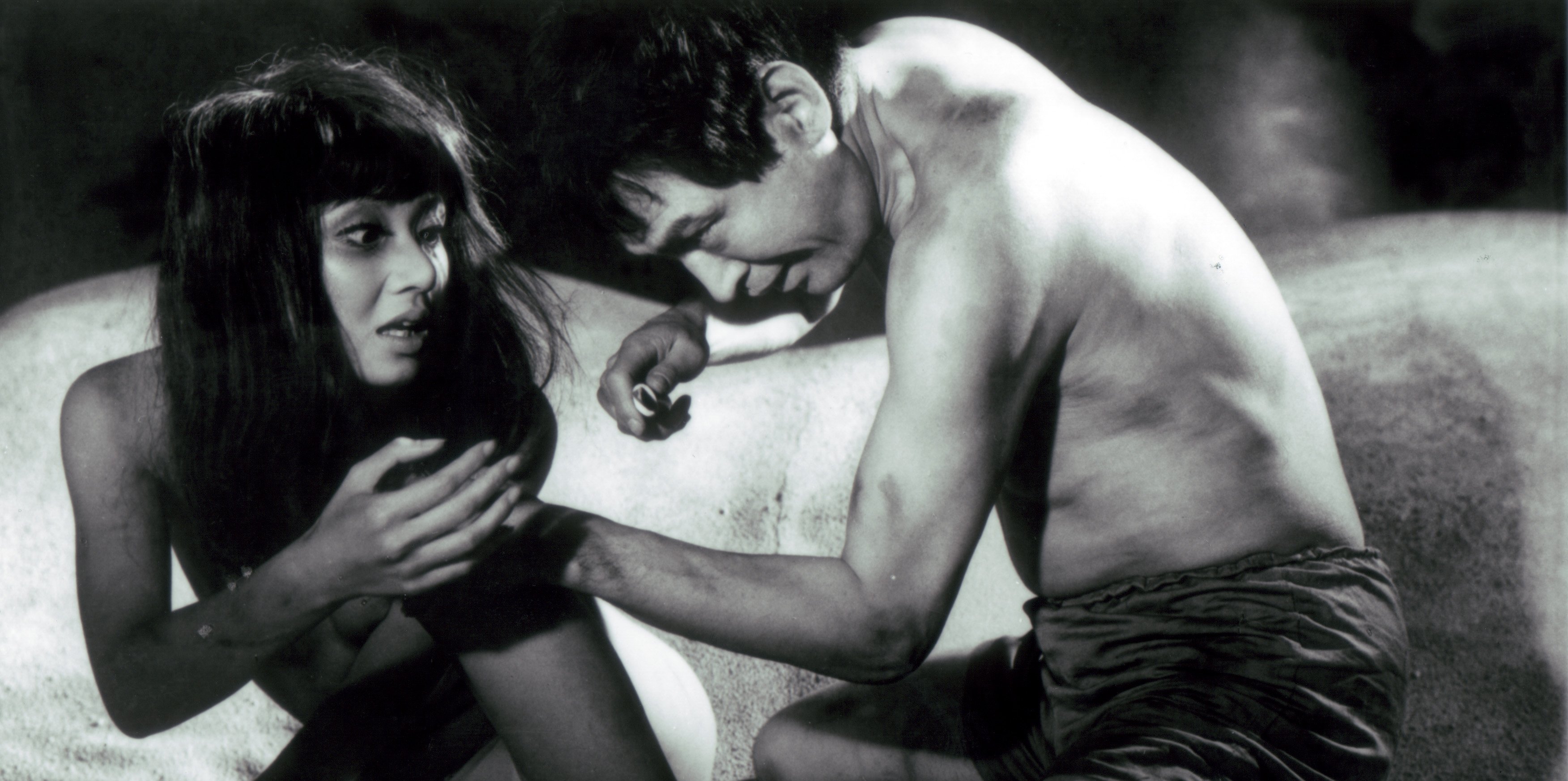 Michio (Eiji Eiji Funakoshi) tussles with his muse Aki (Mako Midori) in Blind Beast (1969)