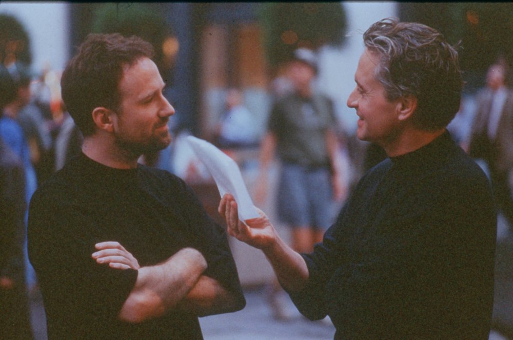 David Fincher and Michael Douglas on the set of The Game (1997)