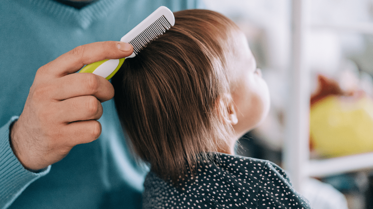 man brushing child's hair