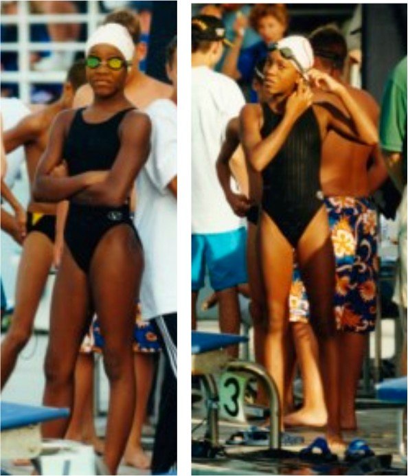 A young Alia Atkinson poses poolside