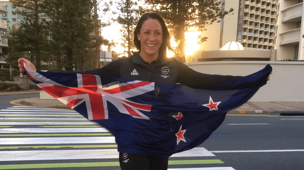 Sophie poses with NZ flag