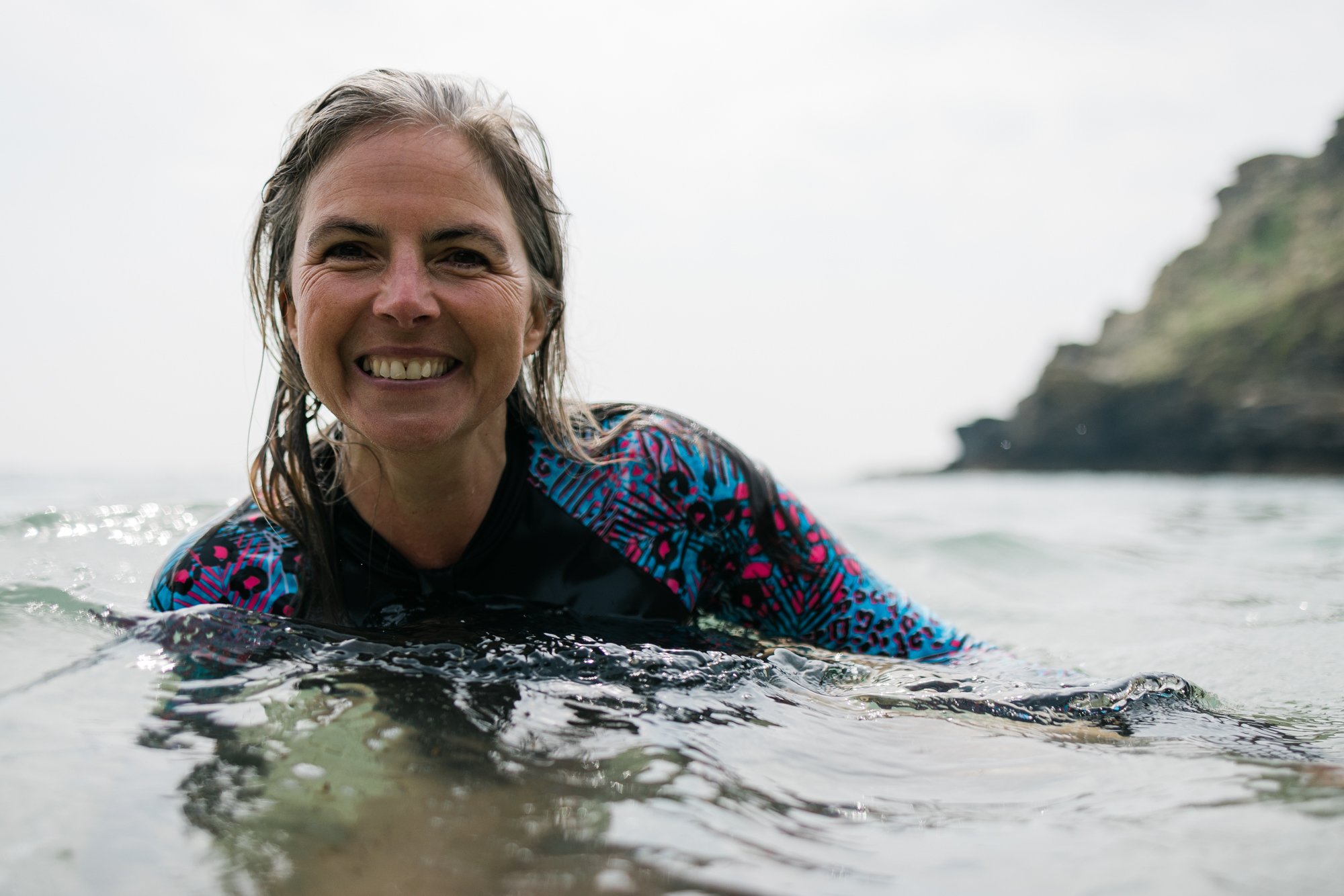 Pippa swims in the sea in Cornwall wearing Speedo wesuits