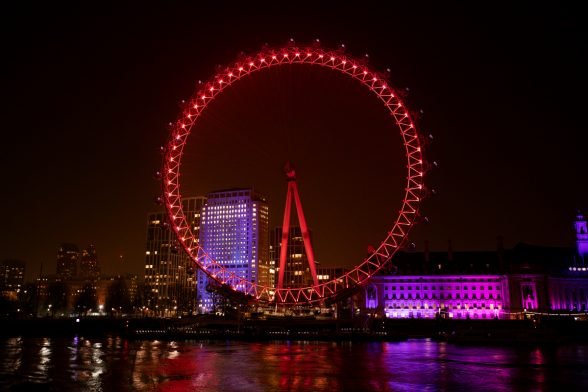 The London Eye lit up in Red for Wear Red Day