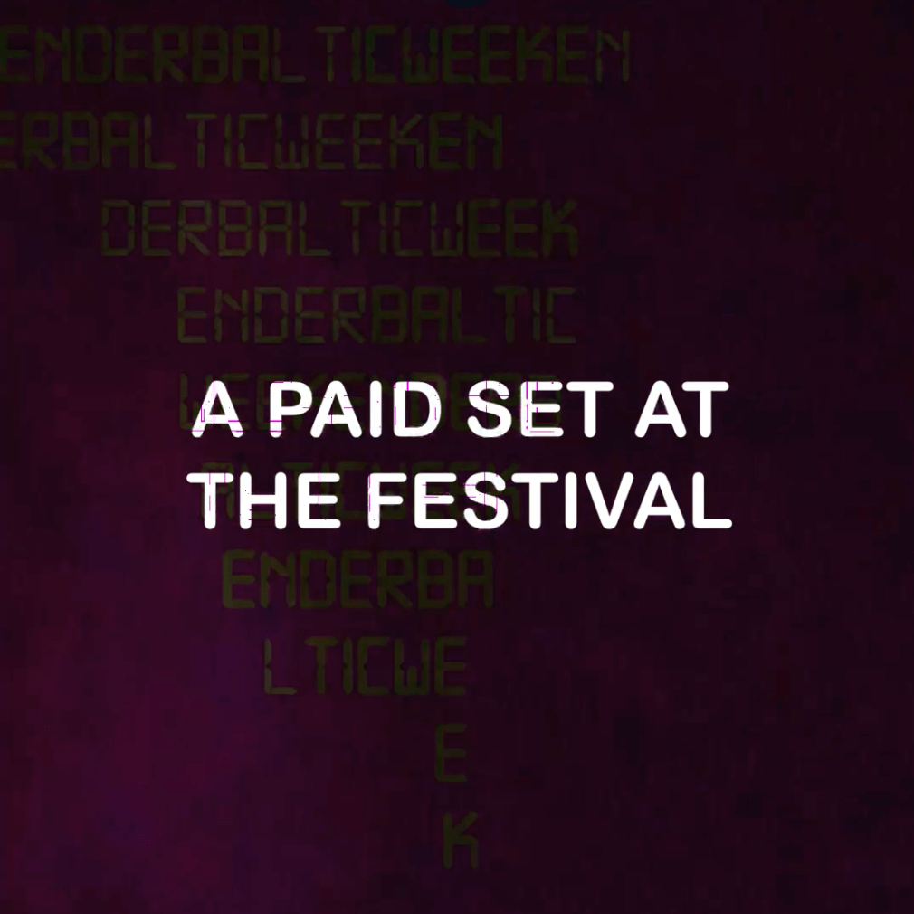 Image with black background and white text that reads 'a paid set at the festival'