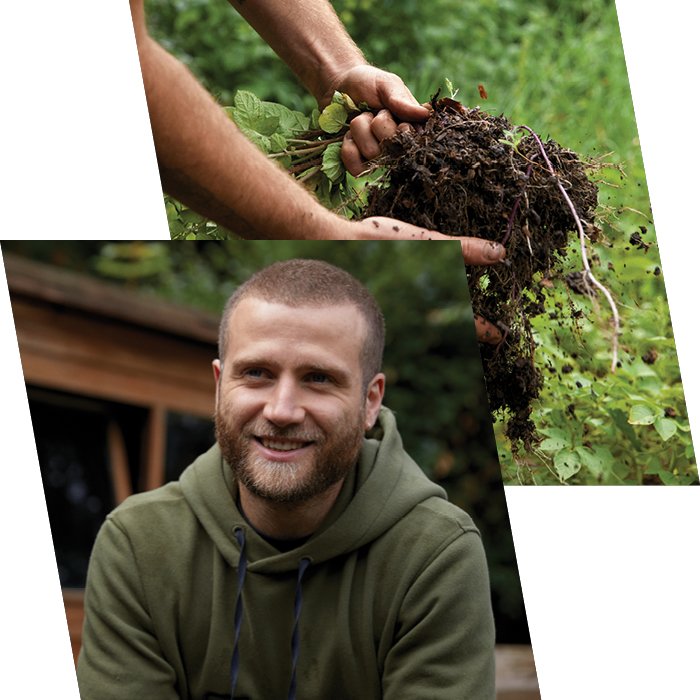 Man smiles in green Berghaus jumper