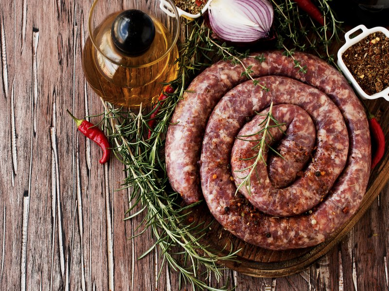 Bratwurst on bed of rosemary