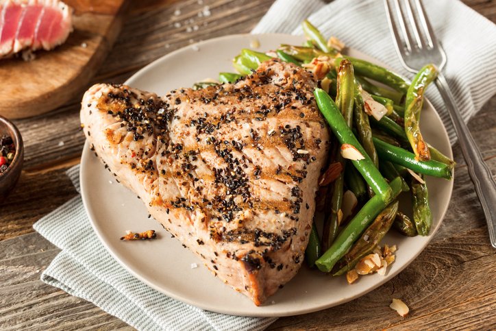 Salmon served with asparagus