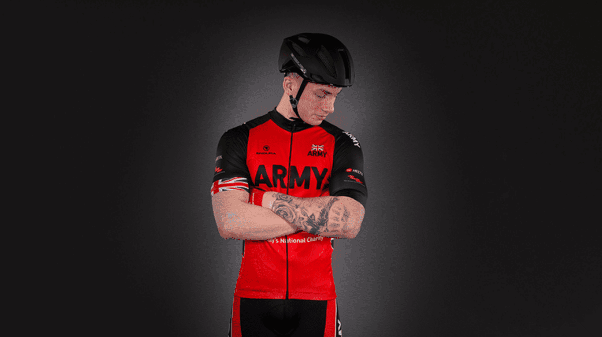 Army cyclist member crosses arms