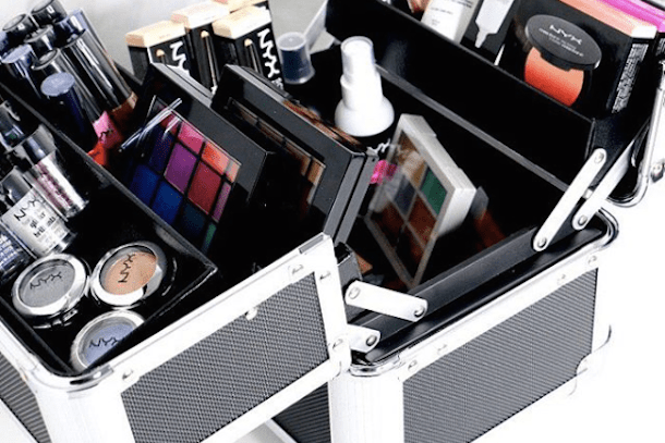 a make up box full of make up products