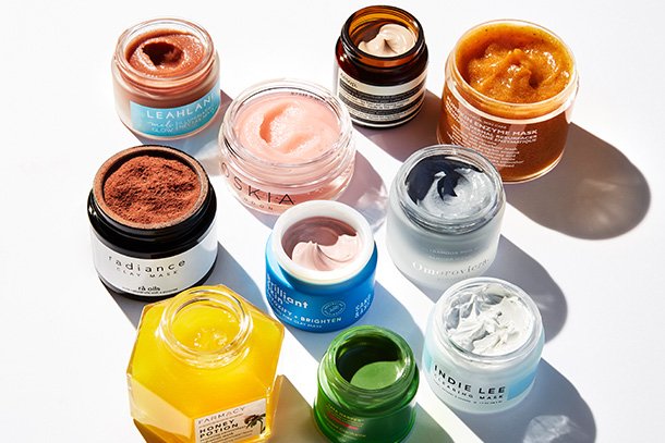 10 different face masks revealing their colourful contents.