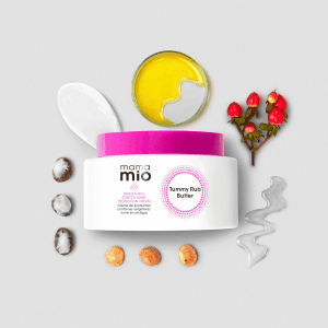 mama mio cream surrounded by a flower, drops of oil and three drops of cream