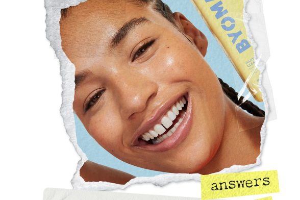A polaroid cut-out of a female teenager with glowing skin