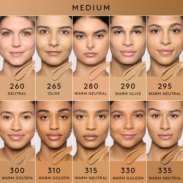  A Fenty Beauty foundation shader finder for Pro Filt'r Soft Matte Longwear Foundation for medium tones.