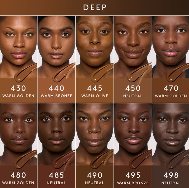  A Fenty Beauty foundation shader finder for Pro Filt'r Soft Matte Longwear Foundation for deep tones.