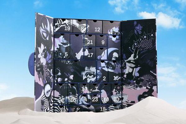 Shot depicting the interior of the Cult Beauty Advent Calendar 2025 designed by Quentin Jones