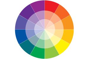 a colour theory wheel on a white background