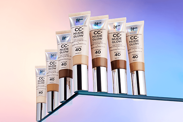 a collection of your skin but better cc+ nude glow skin serum foundation.