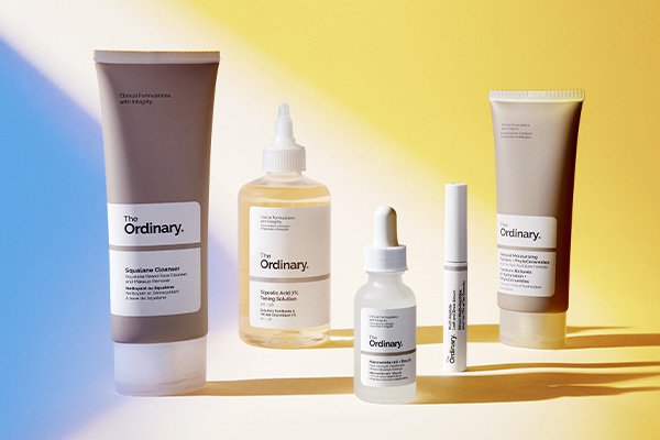 a collection of the ordinary products against a yellow and blue background