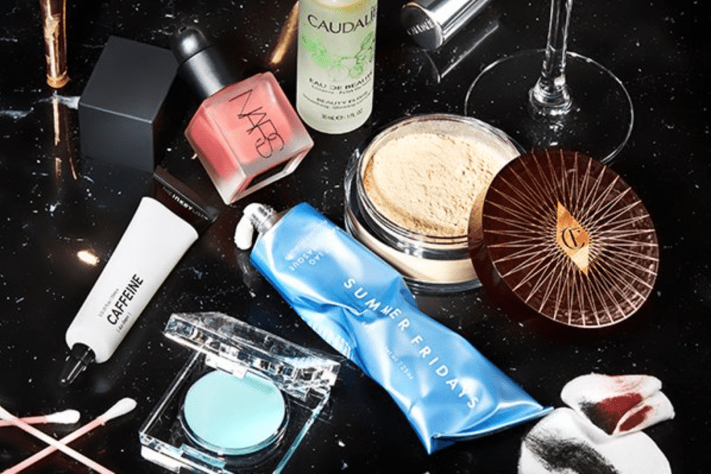 make up all over a counter top