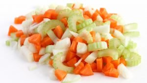 Freshly chopped carrots, celery, and onions.